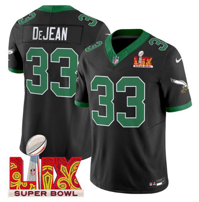 Men's Black Philadelphia Eagles #33 Cooper DeJean 2025 Super Bowl LIX Patch F.U.S.E. Vapor Untouchable Limited Stitched Football Jersey